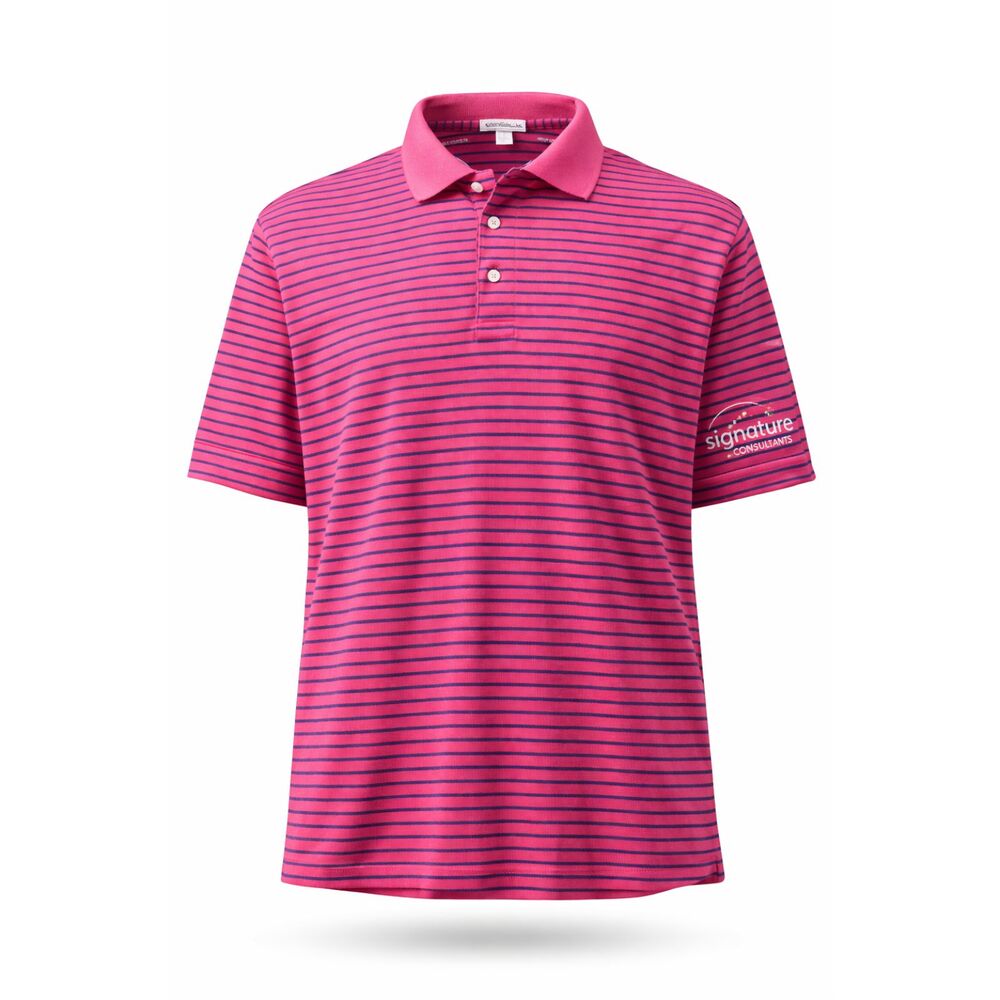 Peter Millar Polo Shirt XL Pink Navy Stripe Cotton Golf Polo Embroidered Logo